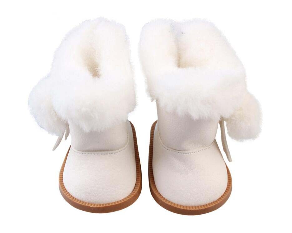 White Plush Snow Boots | Fits 18" Doll Winter Shoes