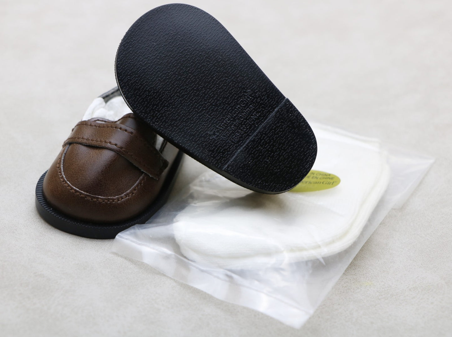 American Girl Brown Loafer Shoes & White Socks Set | 18" Doll Outfit