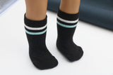 American Girl 18" Doll 3-Pair Black Socks with White & Blue Stripes