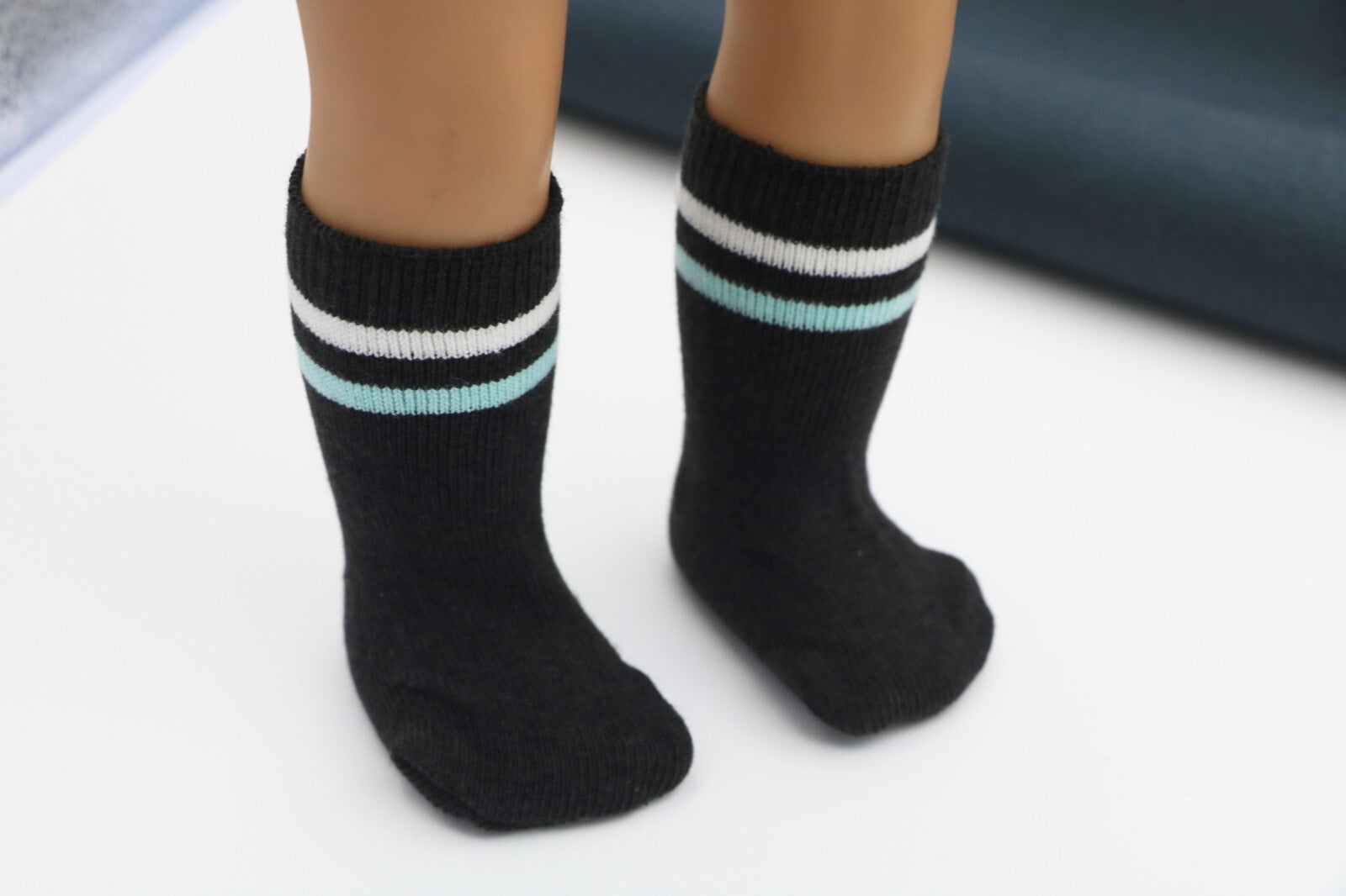 American Girl 18" Doll 3-Pair Black Socks with White & Blue Stripes