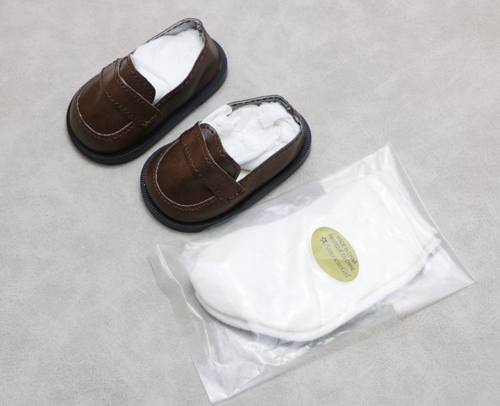 American Girl Brown Loafer Shoes & White Socks Set | 18" Doll Outfit