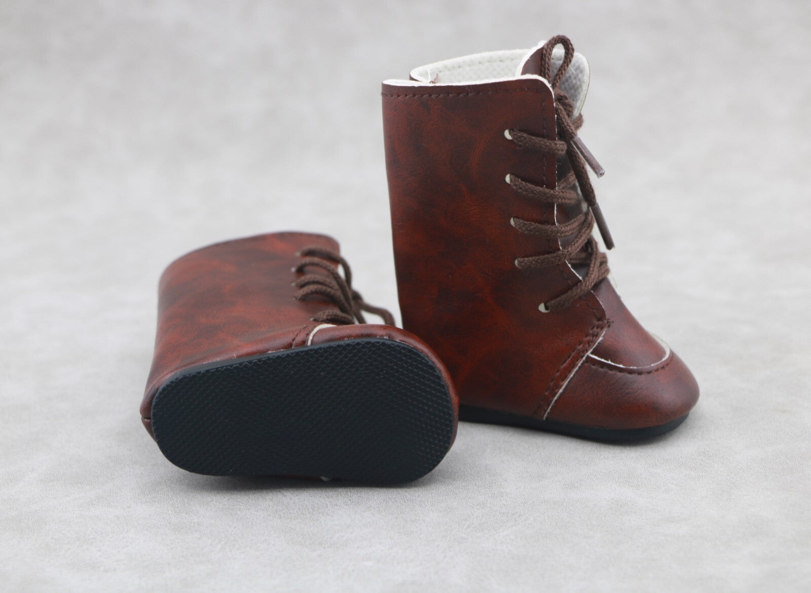 New Brown Leather tie Boots made for 18''  doll shoes