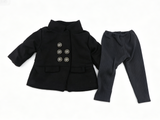 Black Double Breasted Stand Collar Wool Coat & Ribbed Leggings 2-Piece Casual Winter Outfit Set For 18-Inch Dolls