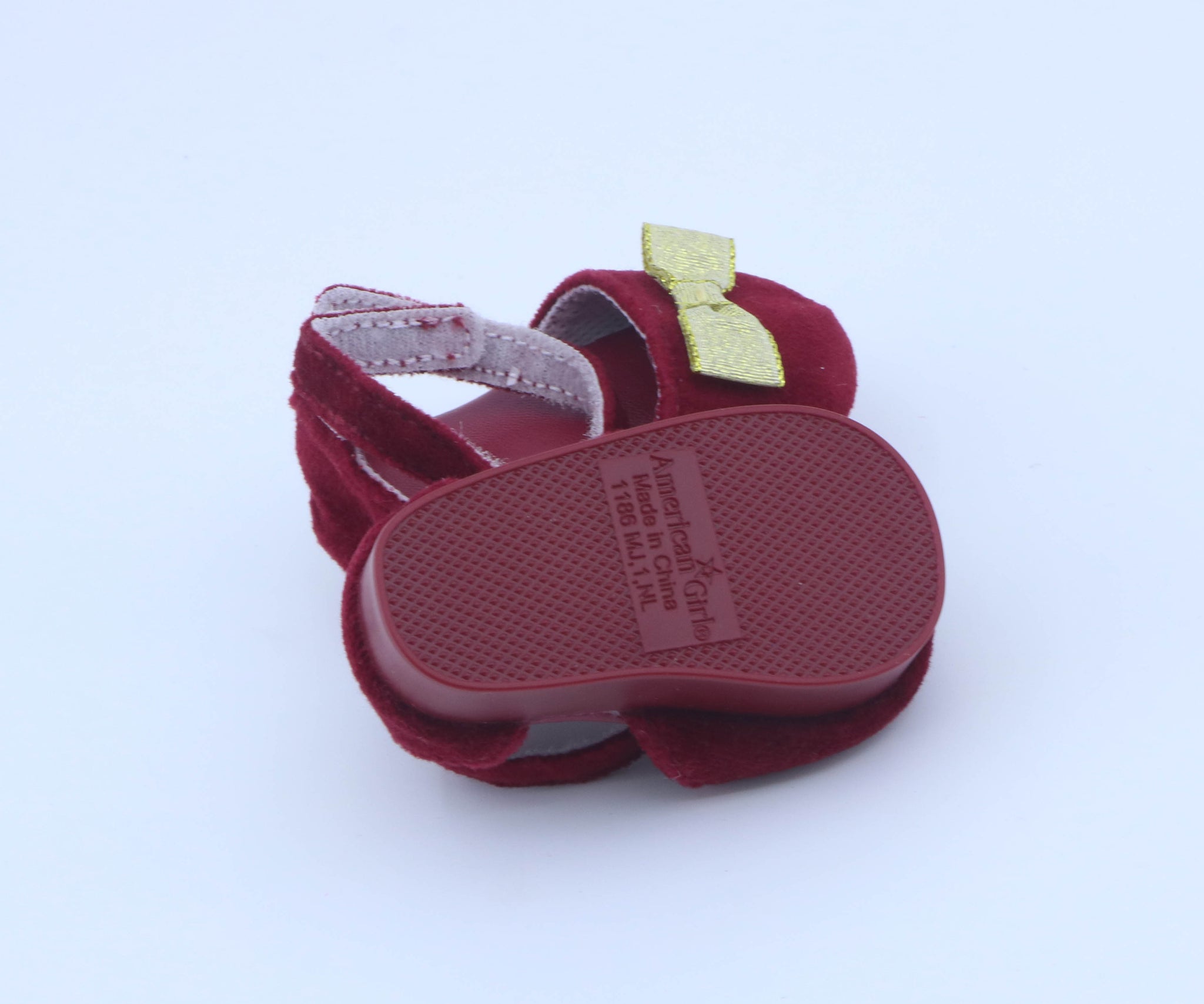 Authentic American Girl Burgundy Velvet Gold Bow Mary Jane Shoes for 18'' Doll
