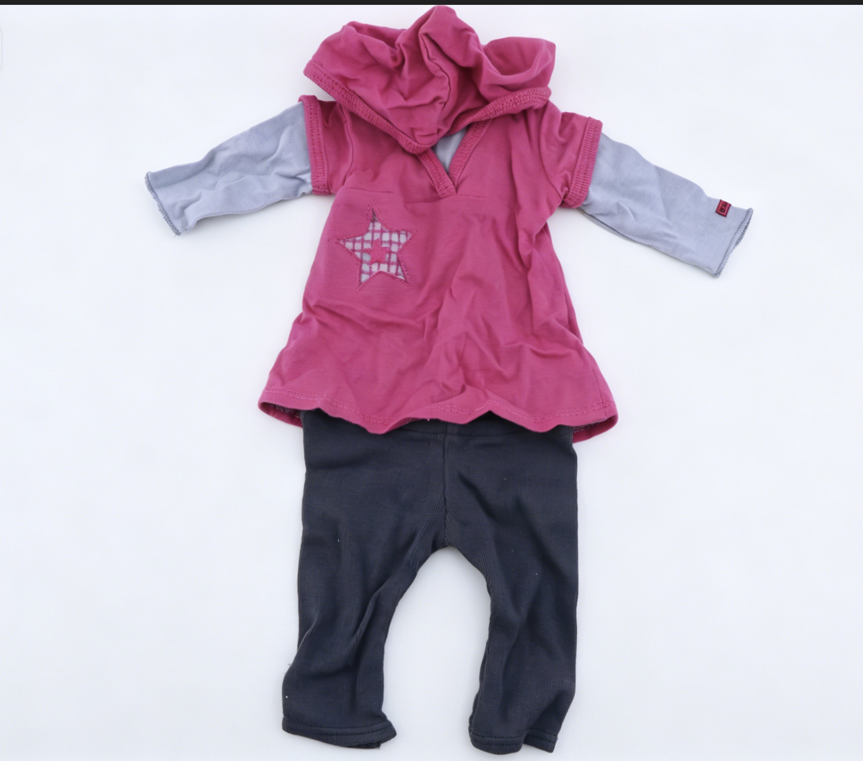 American Girl Pink Star Patch Hooded Tunic Layer Outfit With Dark Gray Leggings For 18-Inch Dolls