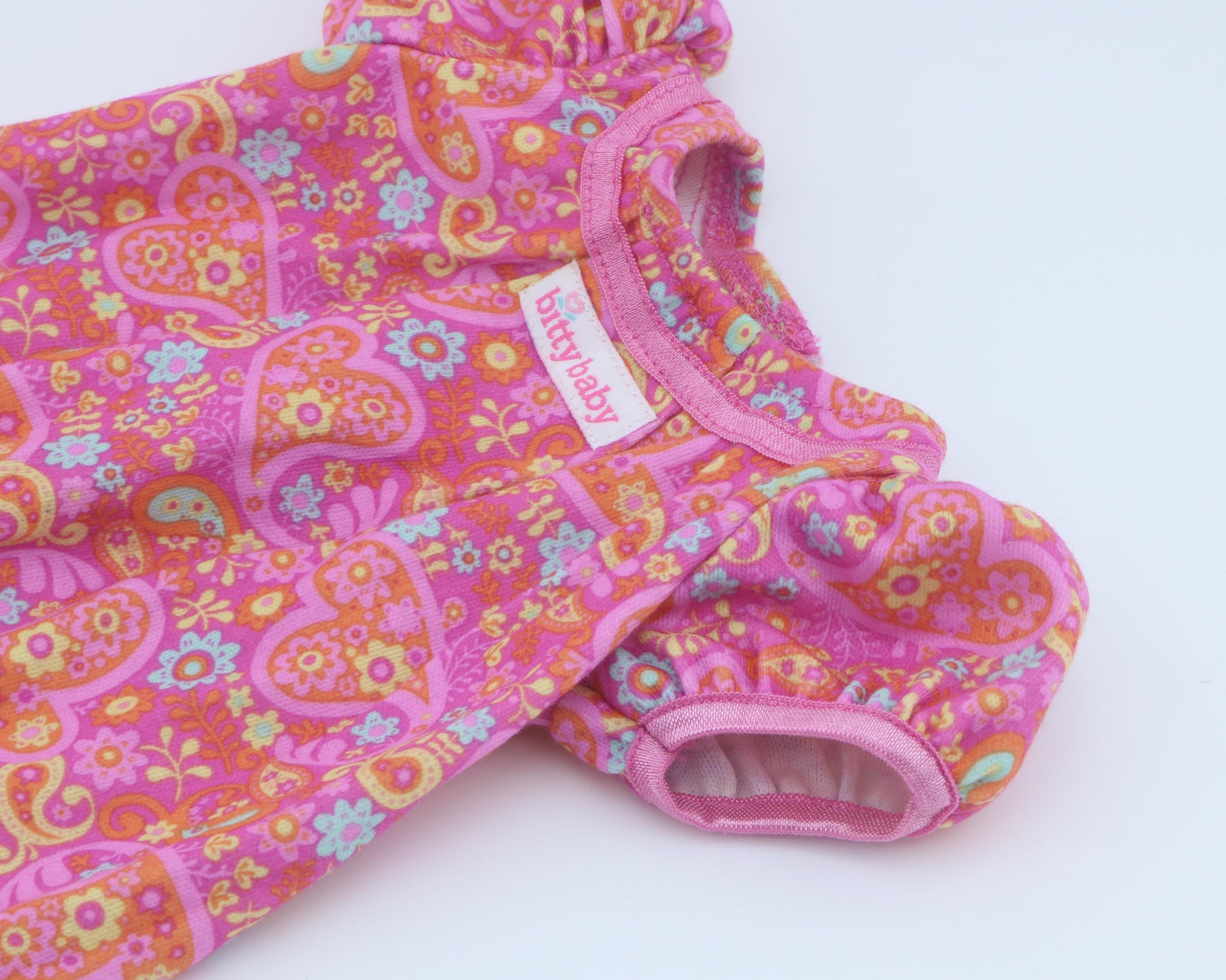 American Girl Bitty Baby Pink Paisley Heart Footed Sleeper for 15" Doll