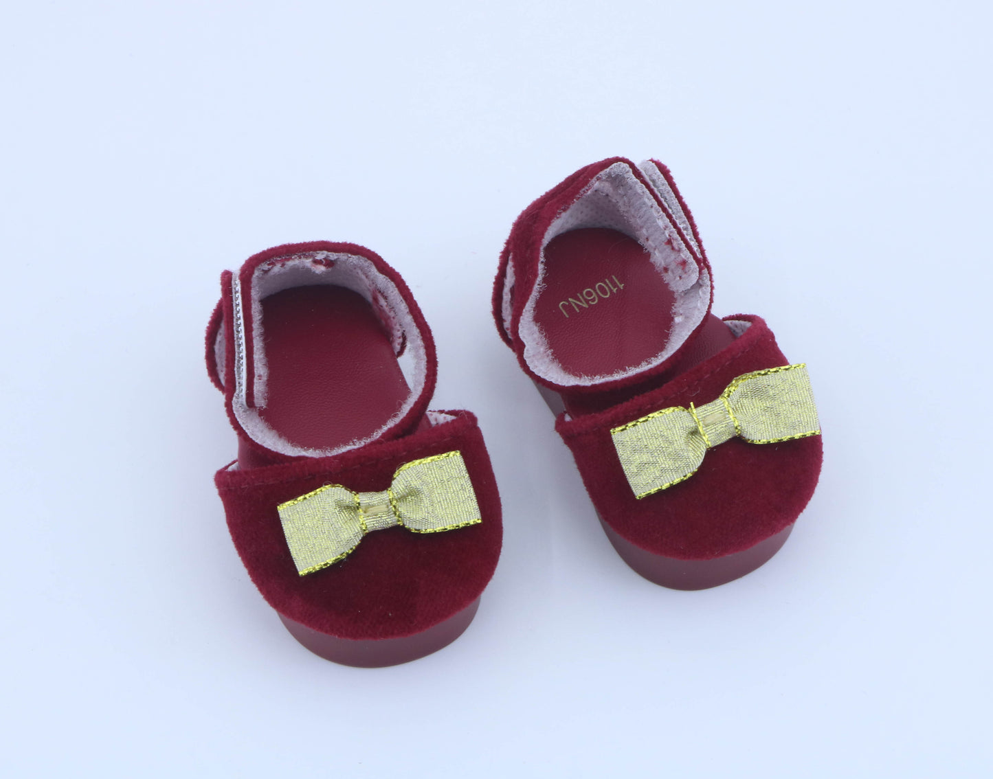 Authentic American Girl Burgundy Velvet Gold Bow Mary Jane Shoes for 18'' Doll