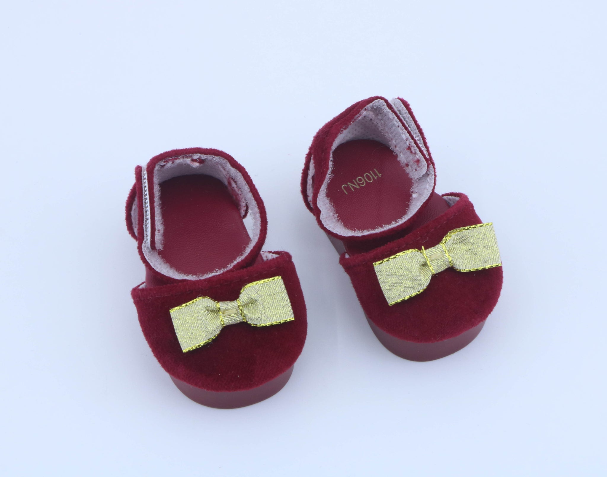 Authentic American Girl Burgundy Velvet Gold Bow Mary Jane Shoes for 18'' Doll