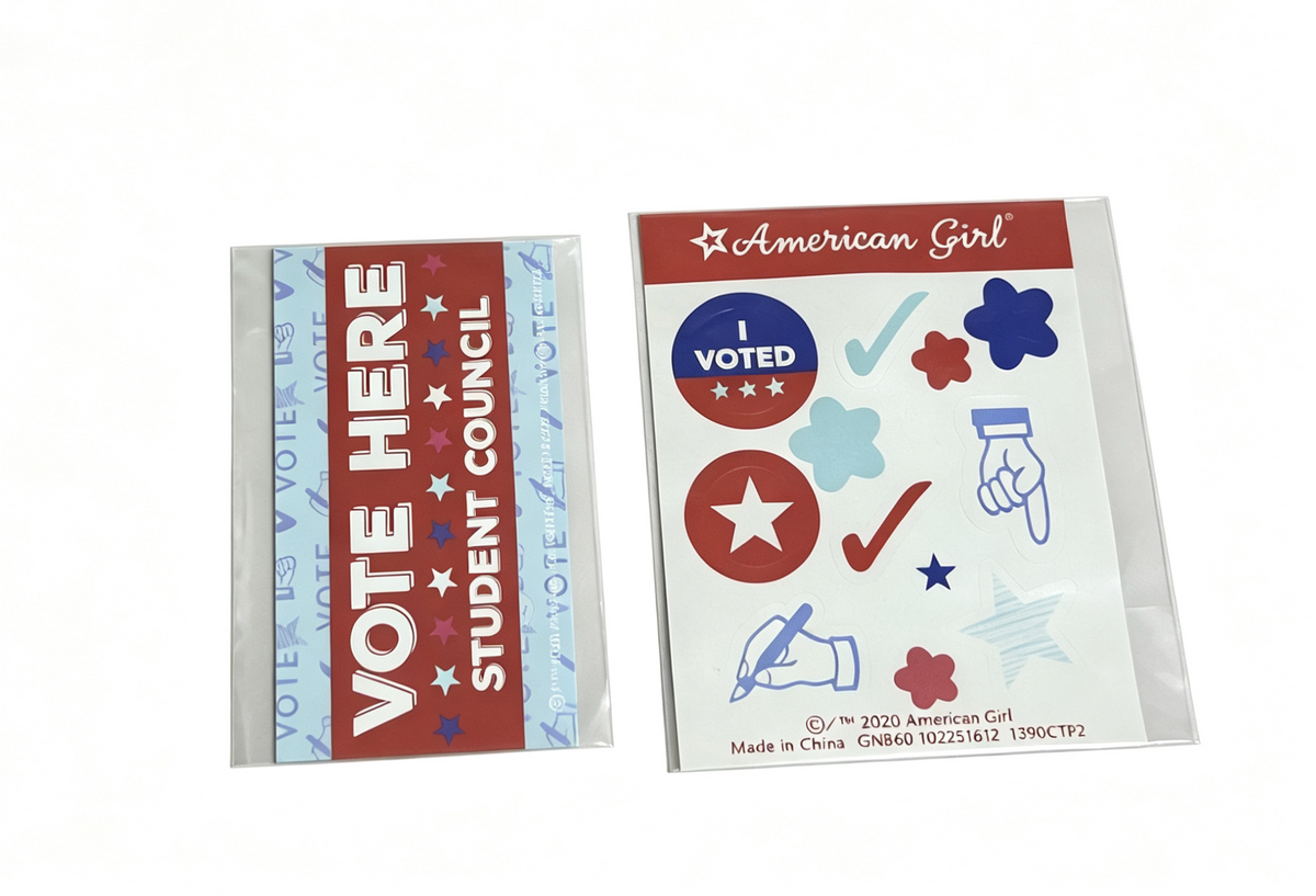 Vote Here Banner & Sticker Sheet FOR 18'' DOLL for Student Council Election Set