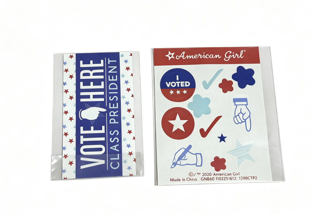 Vote Here Banner & Sticker Sheet FOR 18'' DOLL for Student Council Election Set