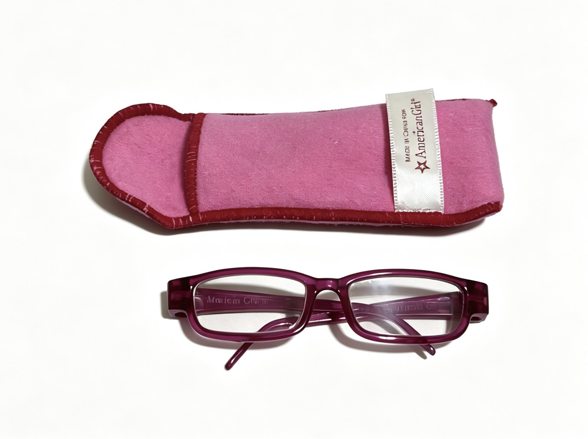 Dark Purple Rectangular Glasses With Pink Soft Eyeglass Case FOR 18'' DOLL