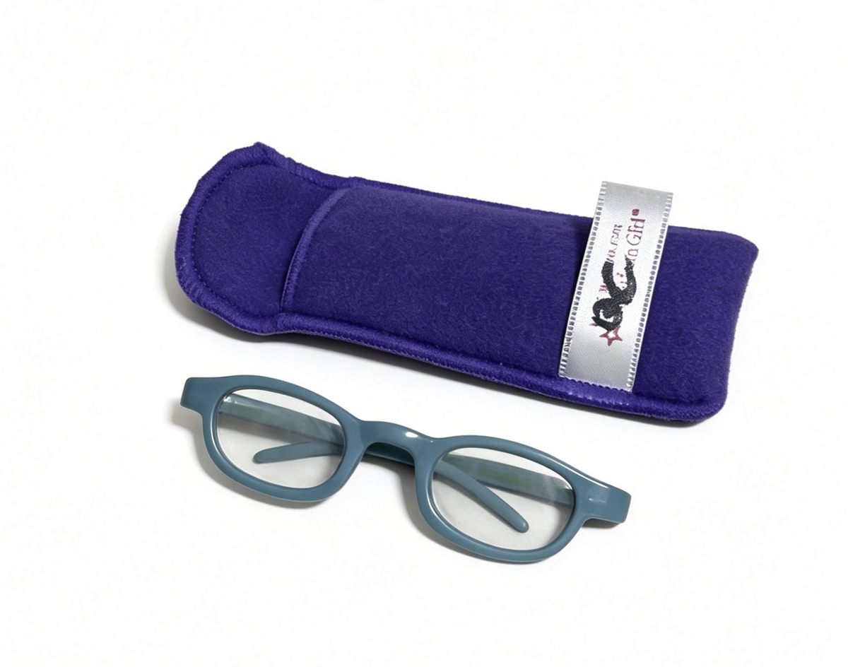 Dusty Blue Oval Glasses With Purple Soft Eyeglass Case FOR 18'' DOLL