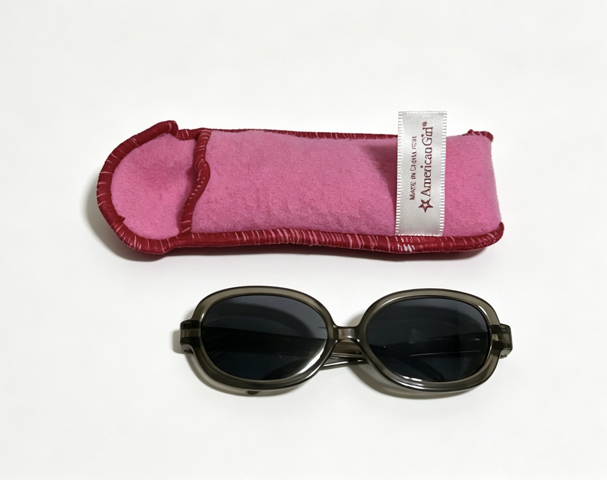 Smoky Gray Oval Sunglasses With Pink Soft Pouch FOR 18'' DOLL