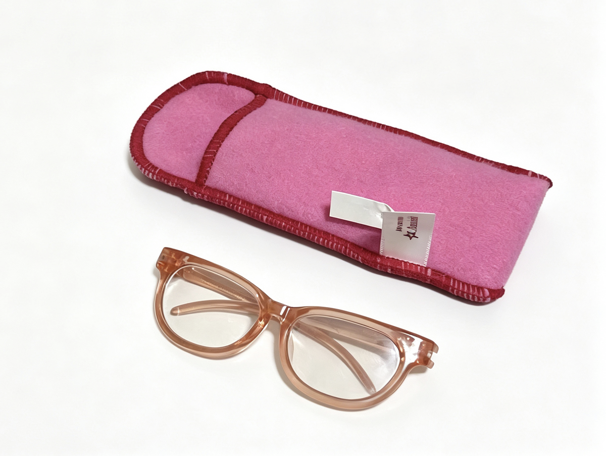 Transparent Peach Cat-Eye Glasses With Pink Soft Eyeglass Case FOR 18'' DOLL