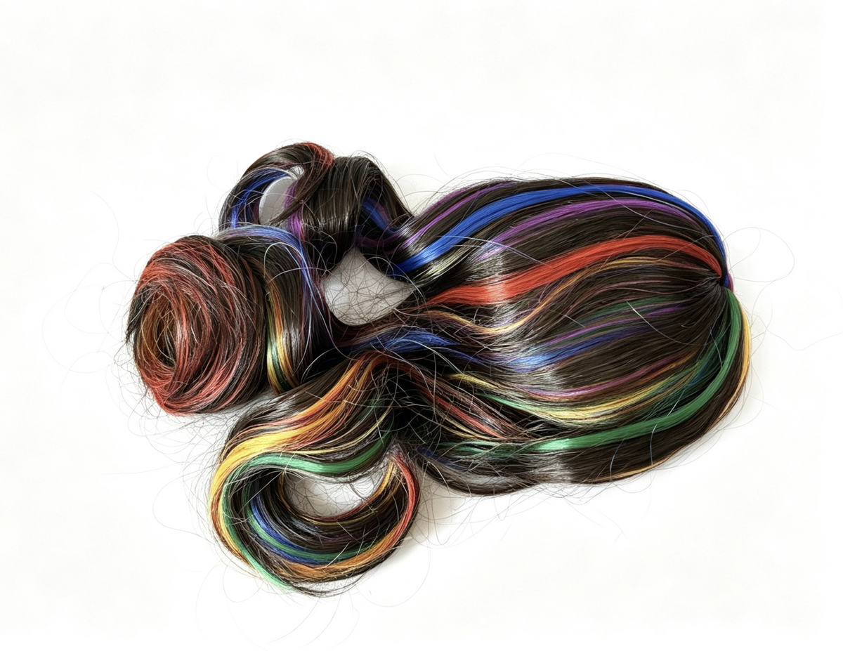 Rainbow Highlight Brown Wig FOR 18'' DOLL Curly Hair Replacement