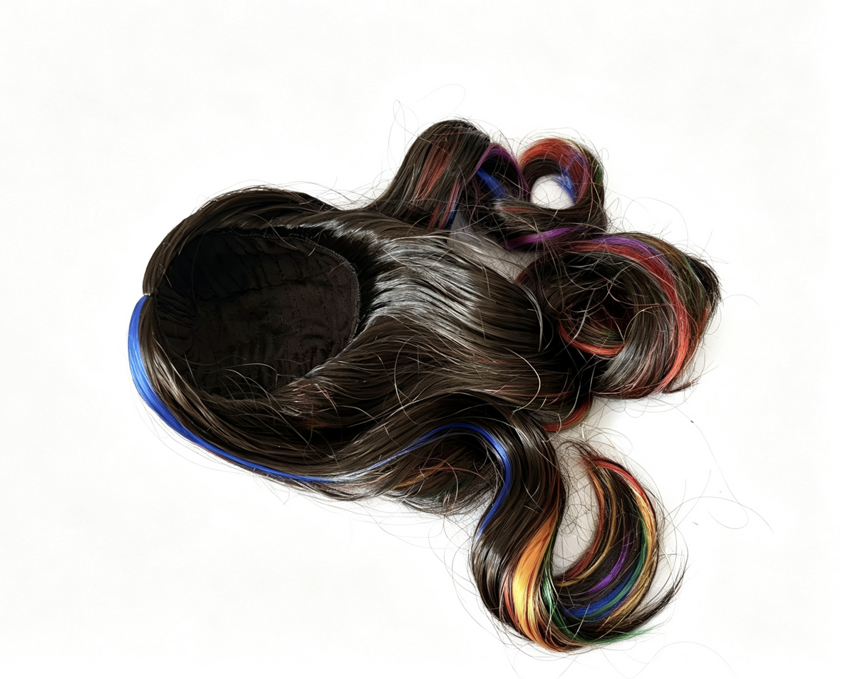 Rainbow Highlight Brown Wig FOR 18'' DOLL Curly Hair Replacement