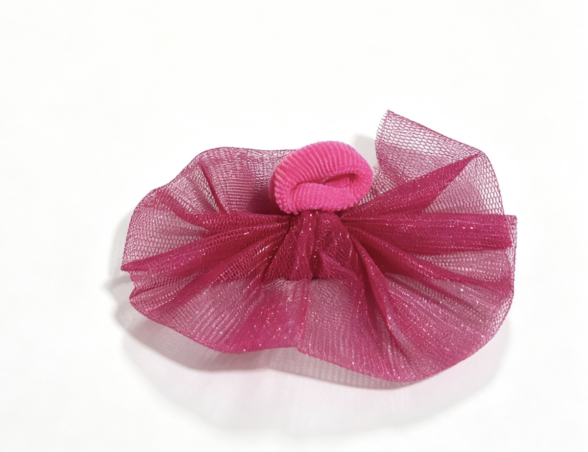Fuchsia Glitter Tulle Bow Hair Clip FOR 18'' DOLL