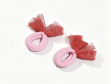 Pair Of Pink Plush Hair Ties With Burgundy Mesh Bow FOR 18'' DOLL