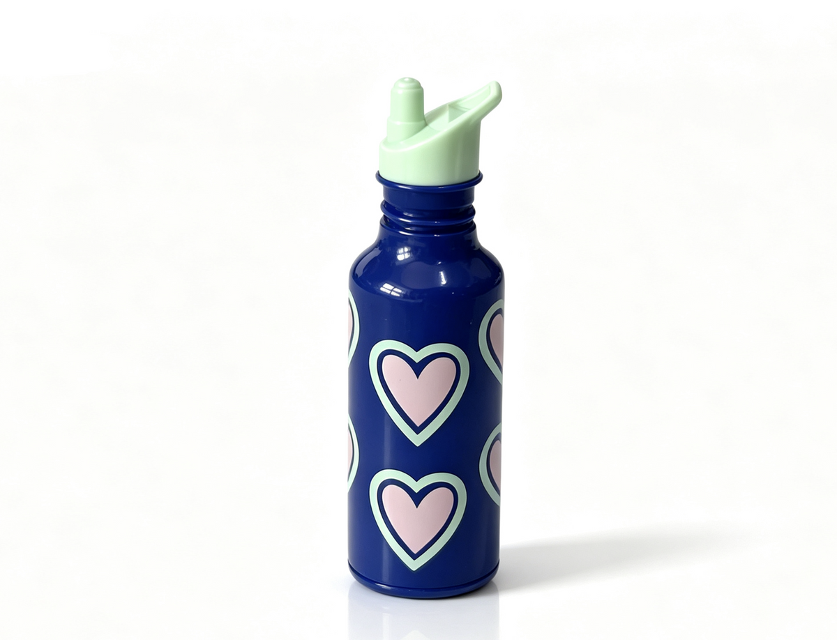 Blue Water Bottle With Heart Graphics For 18'' Doll Write On Desk Set