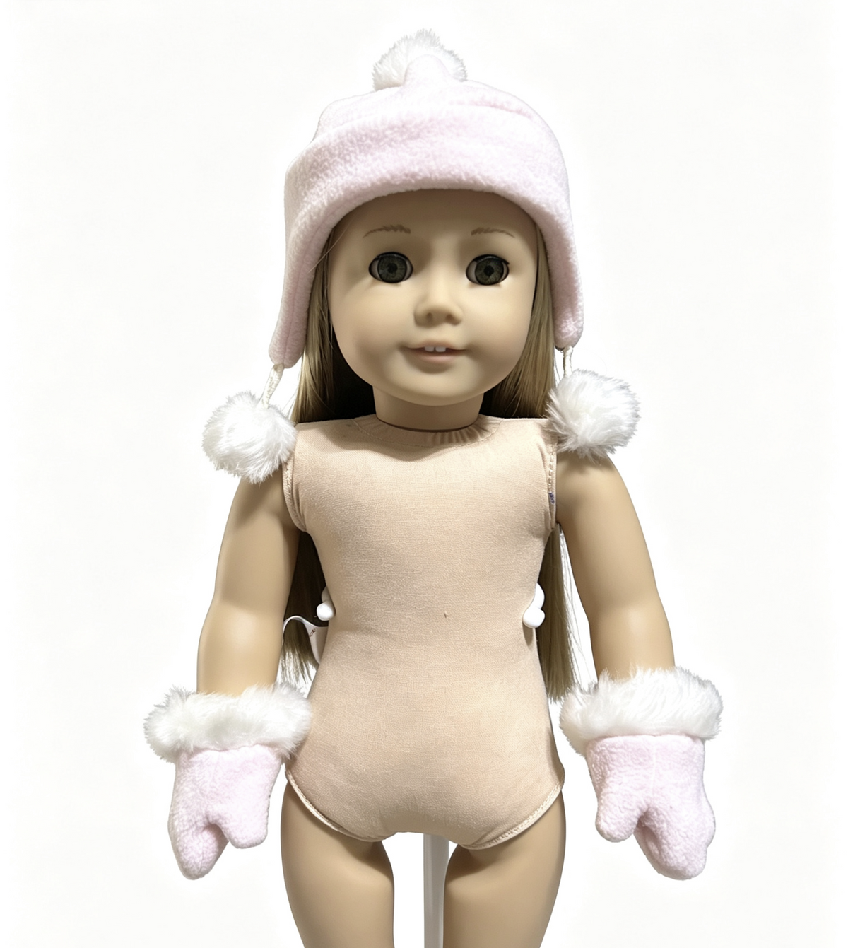 Pink Pom Pom Trapper Hat & Mitten Set FOR 18'' DOLL