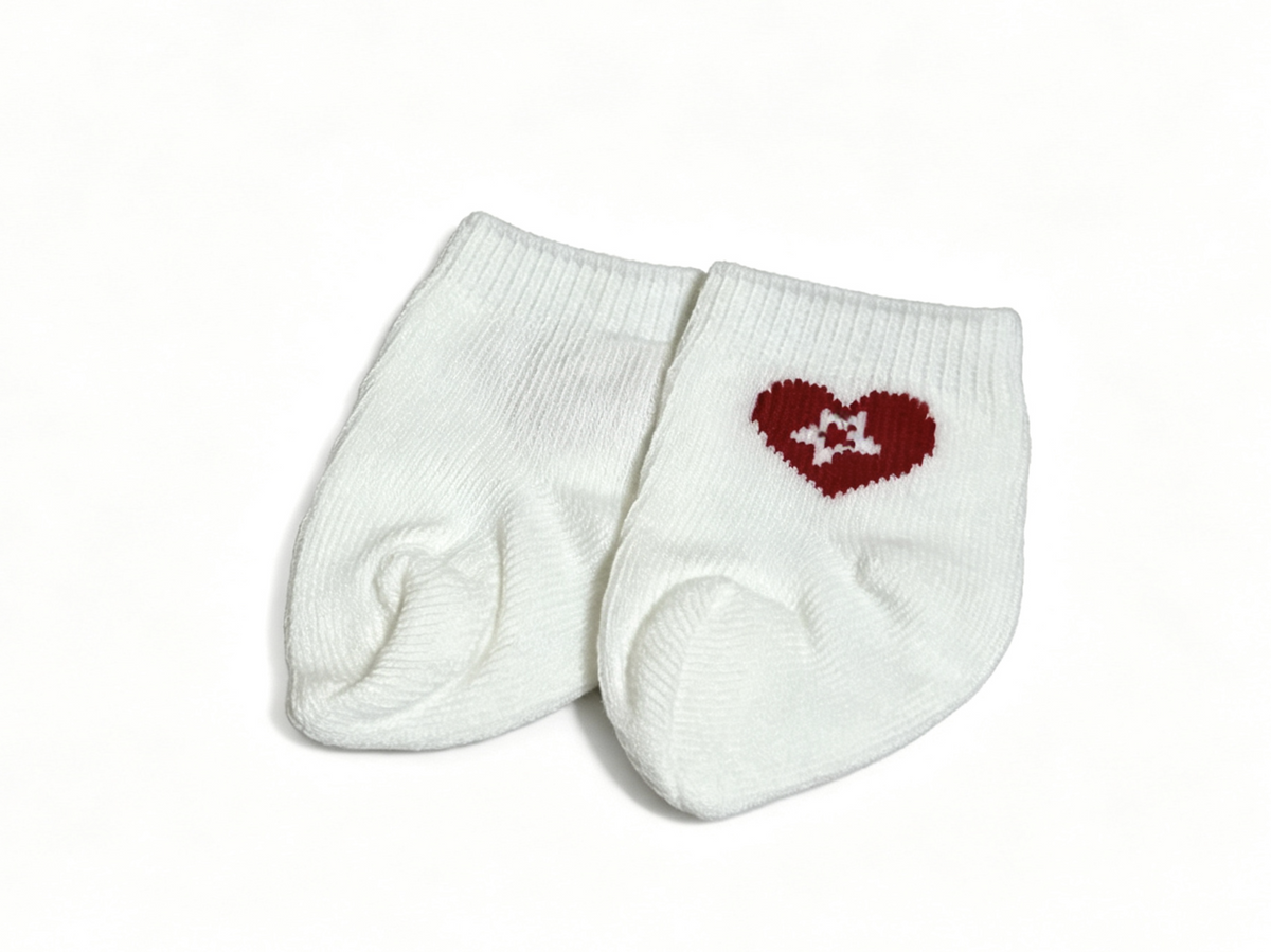 White Socks With Red Heart Pattern FOR 18'' DOLL