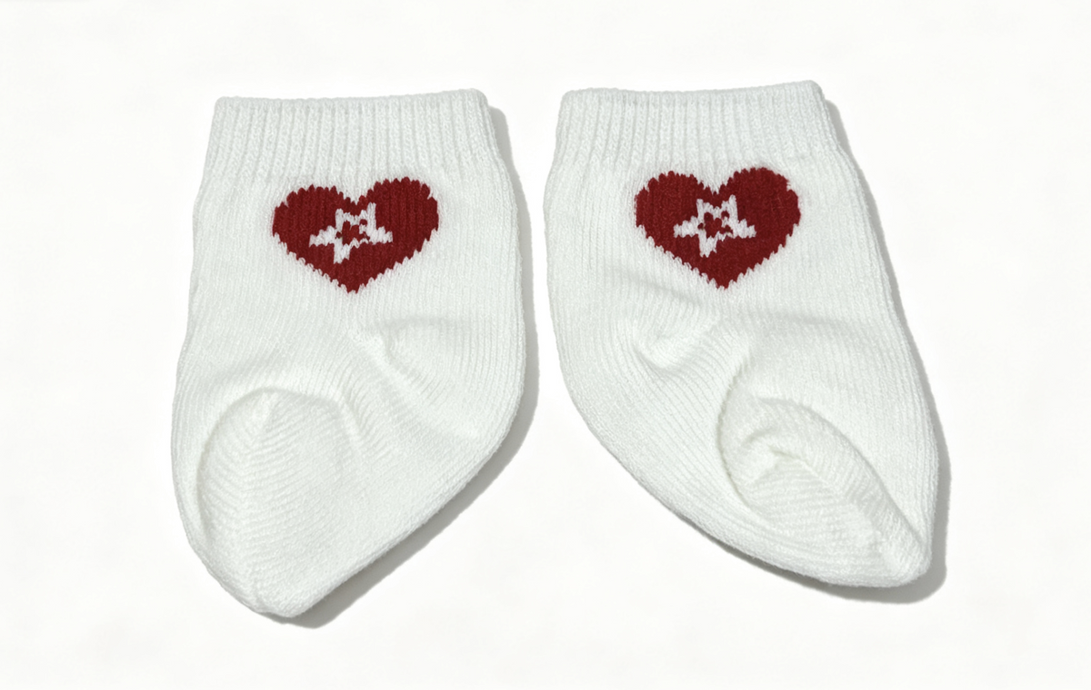 White Socks With Red Heart Pattern FOR 18'' DOLL