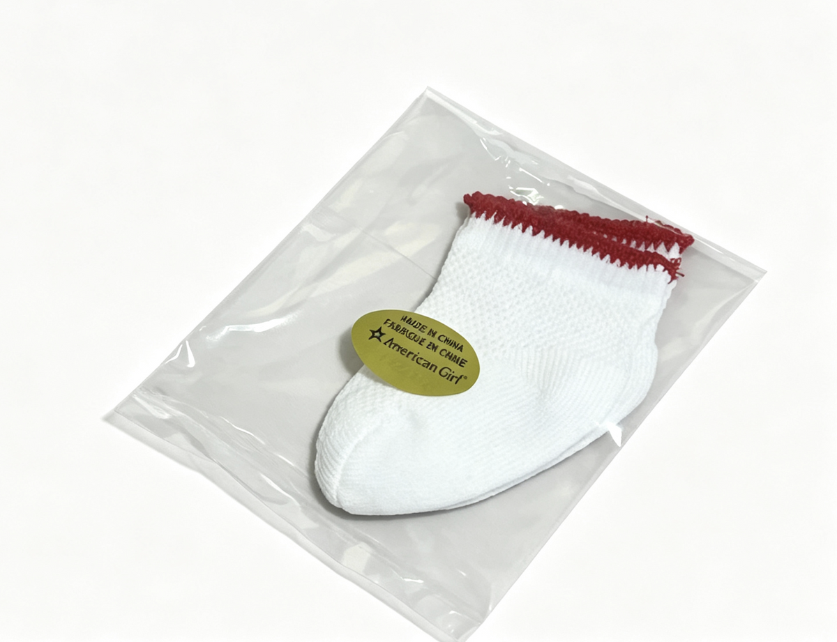 White Ankle Socks Rimmed In Red FOR 18'' DOLL Molly Birthday Outfit