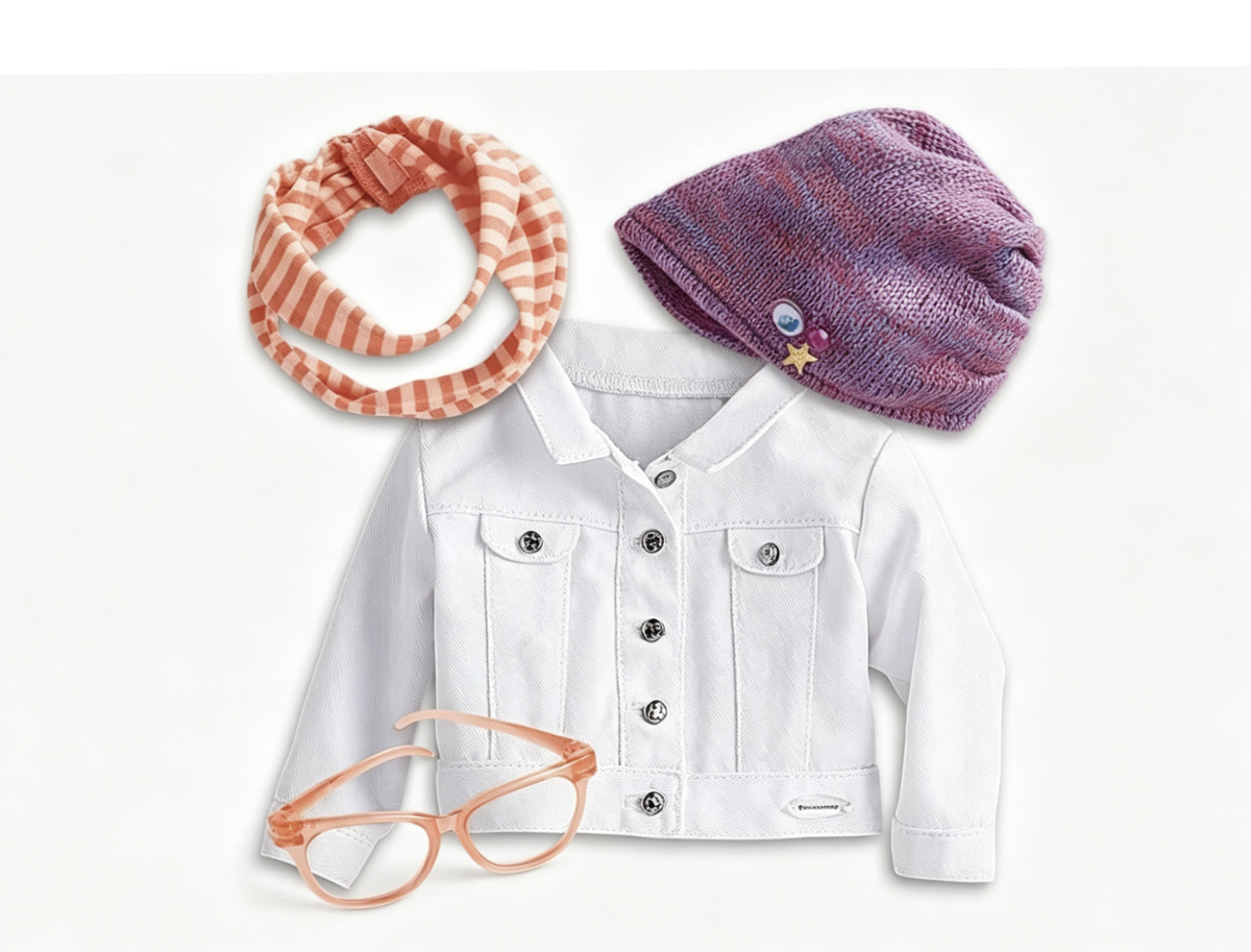 Jacket Hat Scarf Glasses for 18'' Doll Z Yang Meet Accessories