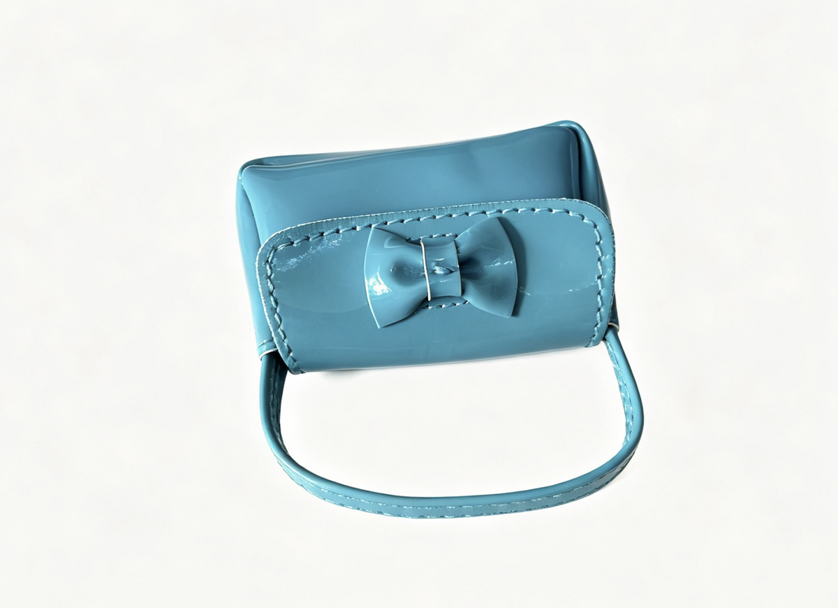 Blue Patent Leather Purse with Bow For 18'' Doll Melody Meet Outfit