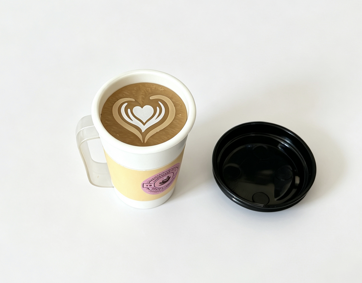 Local Bean Coffee Cup With Handle & Black Lid FOR 18'' DOLL