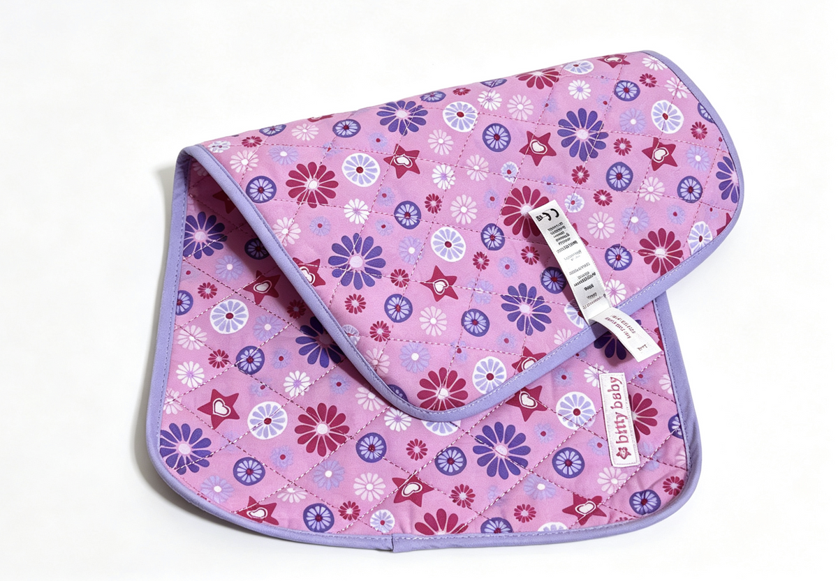 Pink Floral Quilted Changing Mat FOR 18'' DOLL Blanket