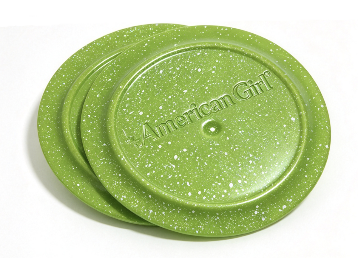 2Pcs Green Speckled Plate For 18'' Doll Adventure Pop-Up Camper