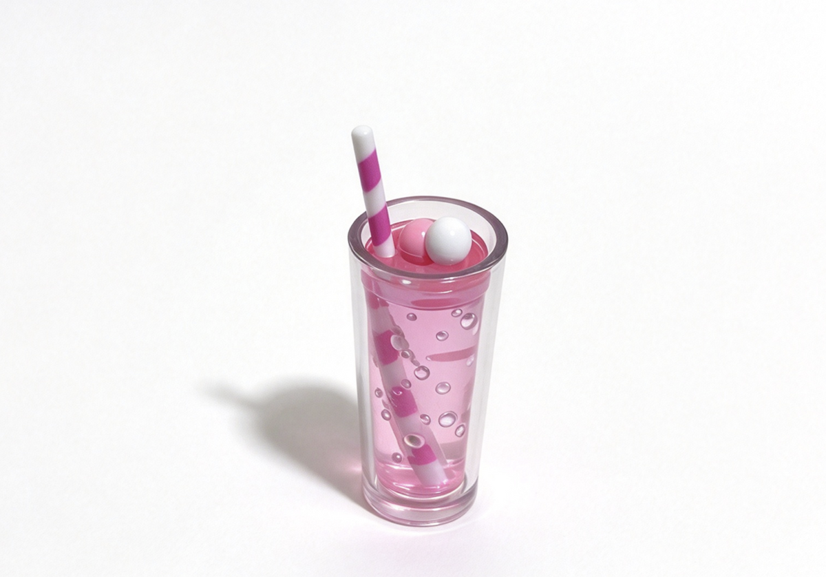 Pink Bubble Drink Cup With Striped Straw For 18'' Doll