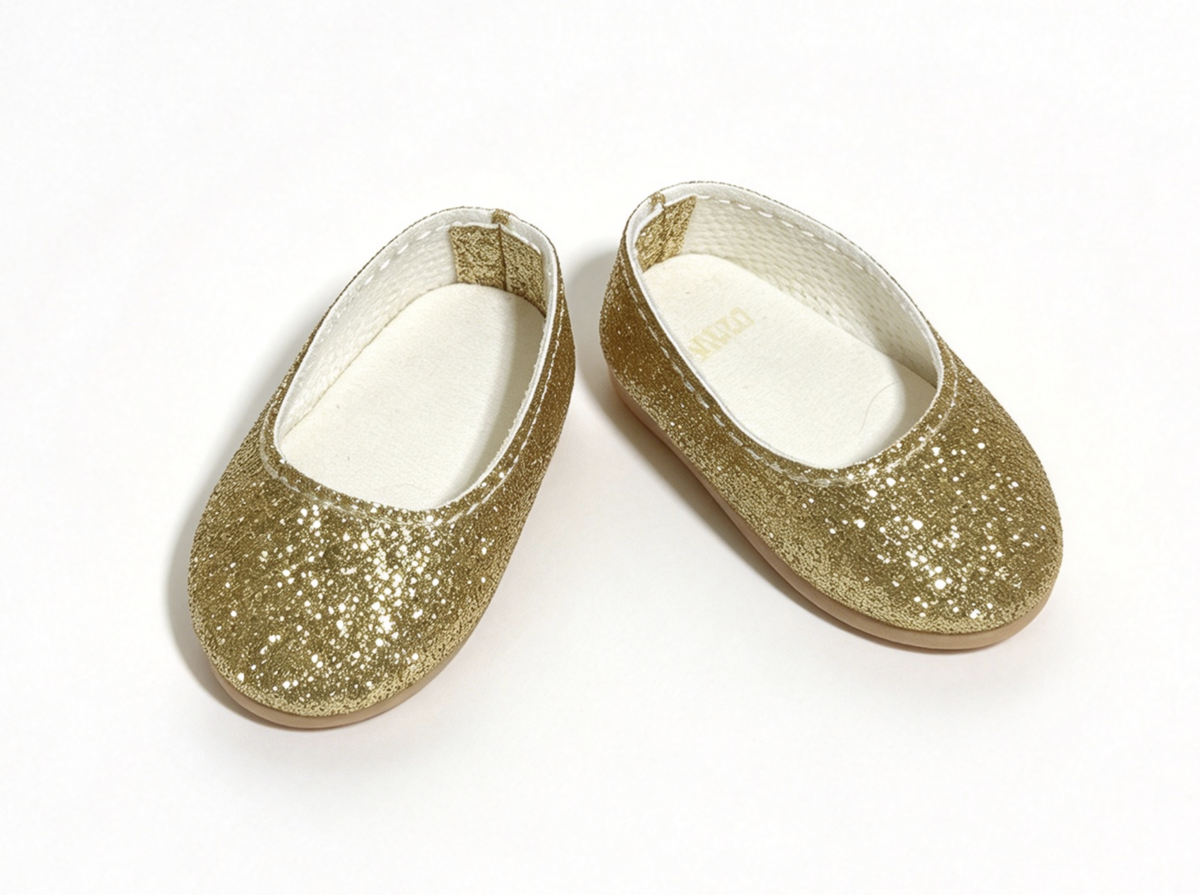 Gold Glitter Flat Shoes For 14.5'' Doll Bubble-Skirt Party Outfit