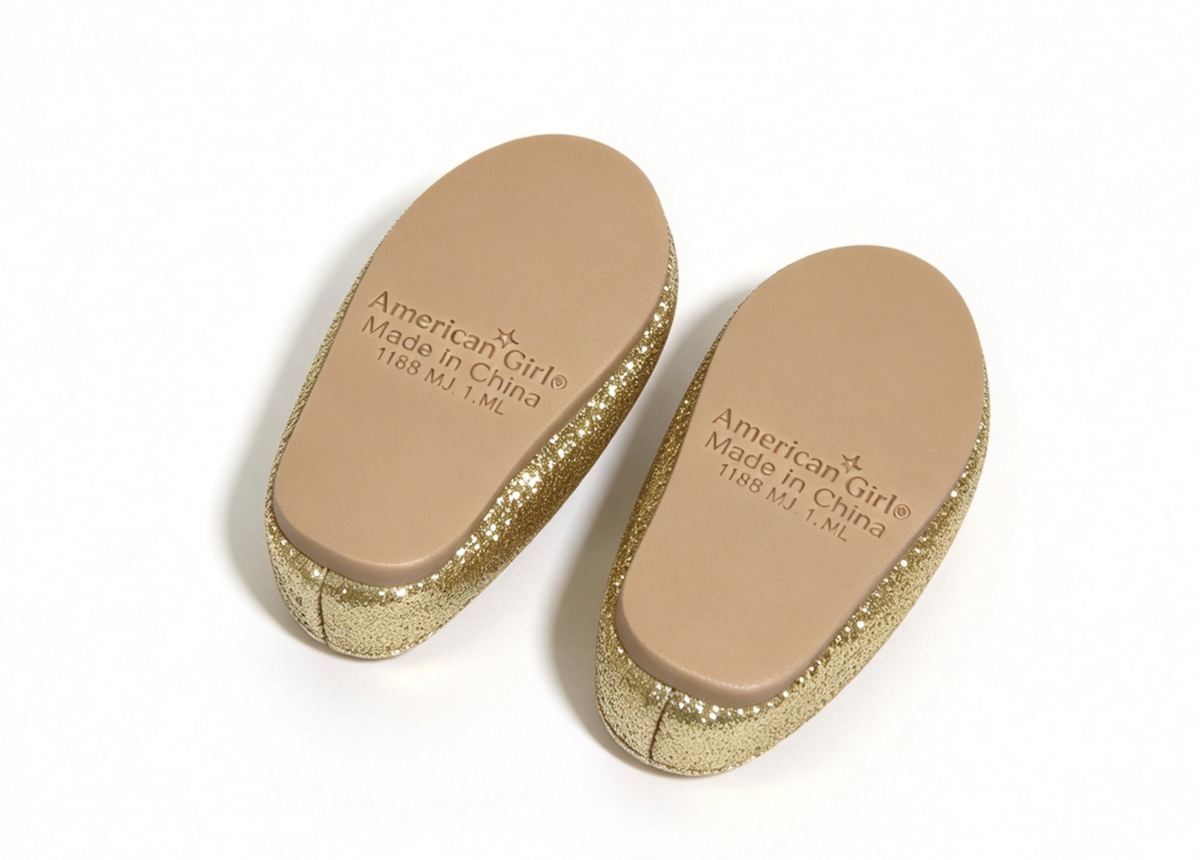 Gold Glitter Flat Shoes For 14.5'' Doll Bubble-Skirt Party Outfit