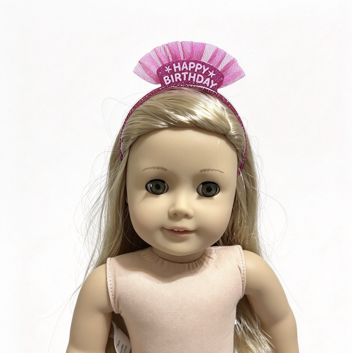 Pink Mesh Pouf Glittery Headband FOR 18'' DOLL Happy Birthday to You Outfit
