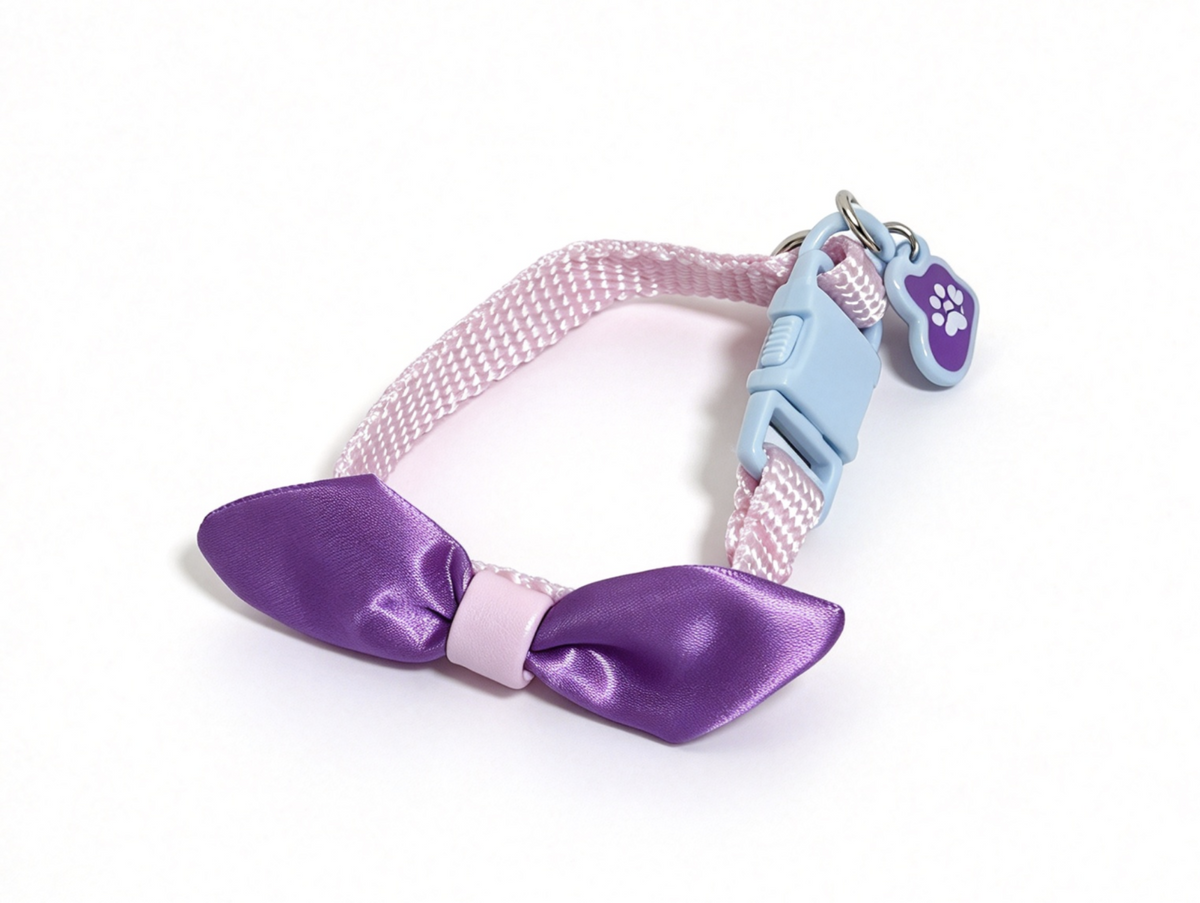 Pink Woven Pet Collar With Purple Satin Bow FOR 18'' DOLL