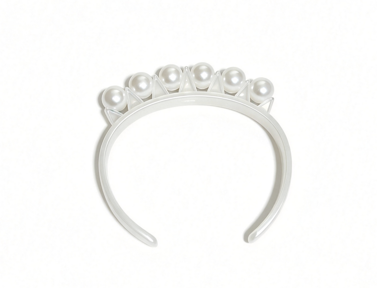 White Crown Headband With White Faux Pearls FOR 18'' DOLL