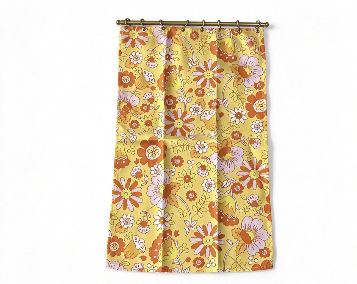Yellow Floral Shower Curtain with Plastic Rod for 18'' Doll Julie Groovy Bathroom
