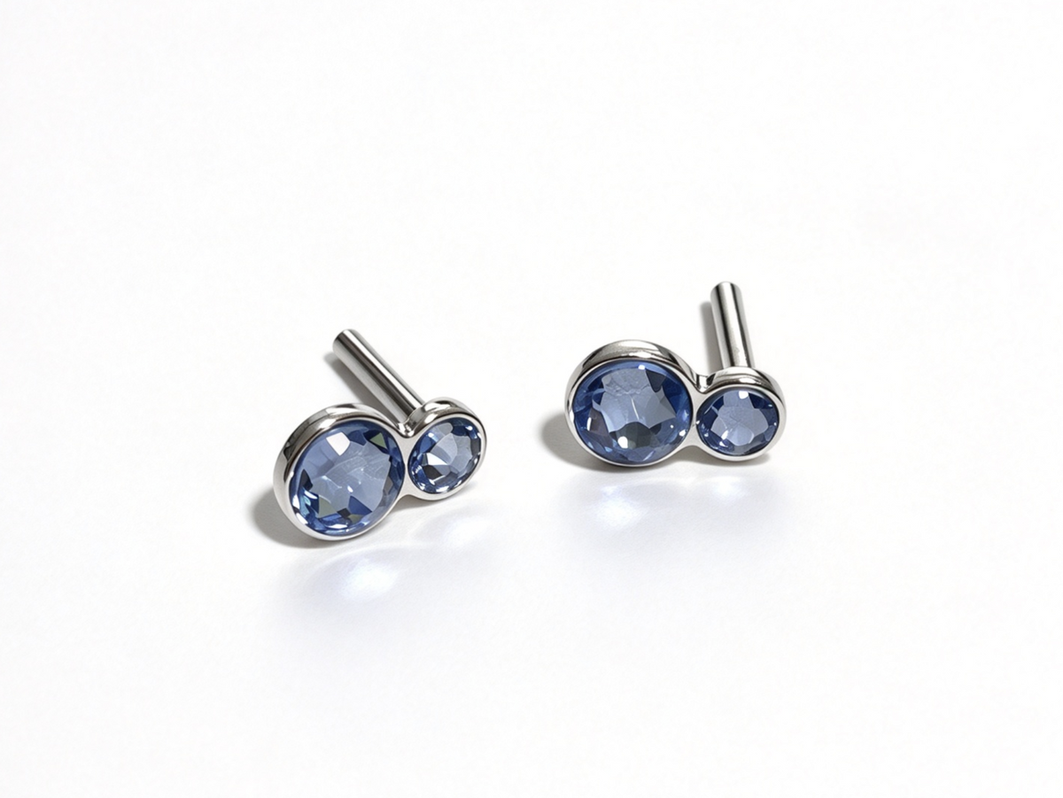 Set Of 2 Silver Two Blue Rhinestone Stud Earrings For 18'' Doll