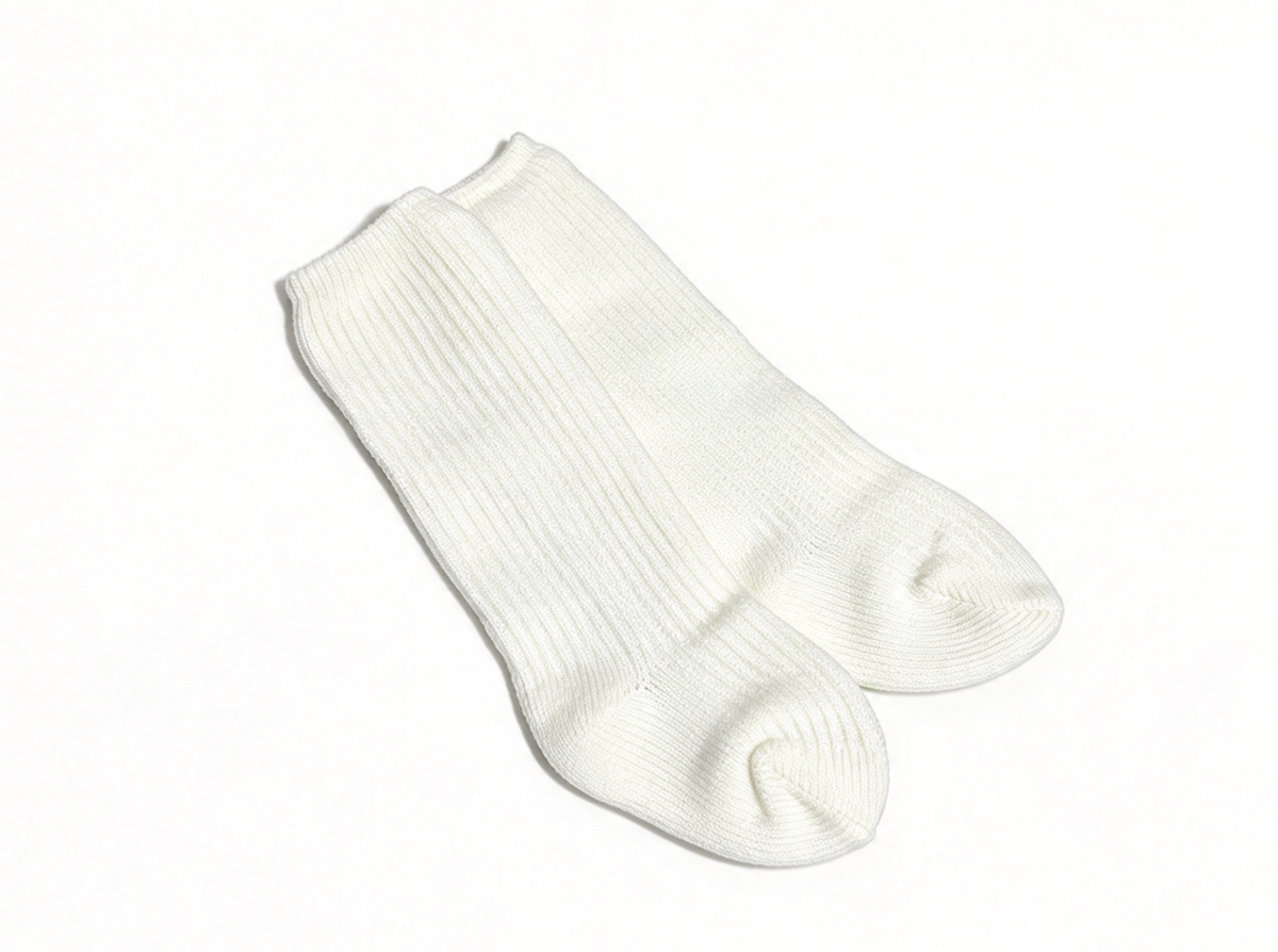 Off White Ribbed Mid Calf Socks For 18'' Doll