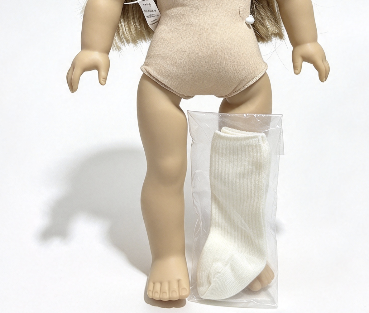 Off White Ribbed Mid Calf Socks For 18'' Doll