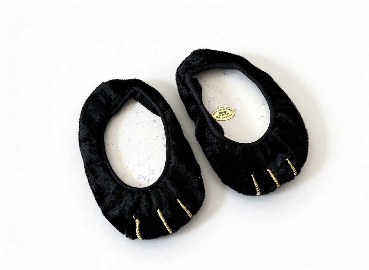 Black Plush Paw Slippers For 18'' Doll
