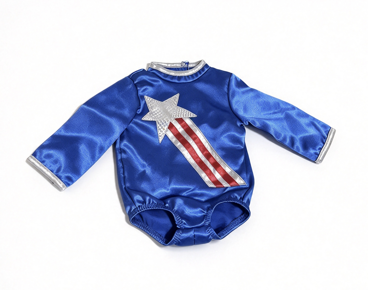 Blue Satin Star & Striped Gymnastics Leotard for 18'' Doll