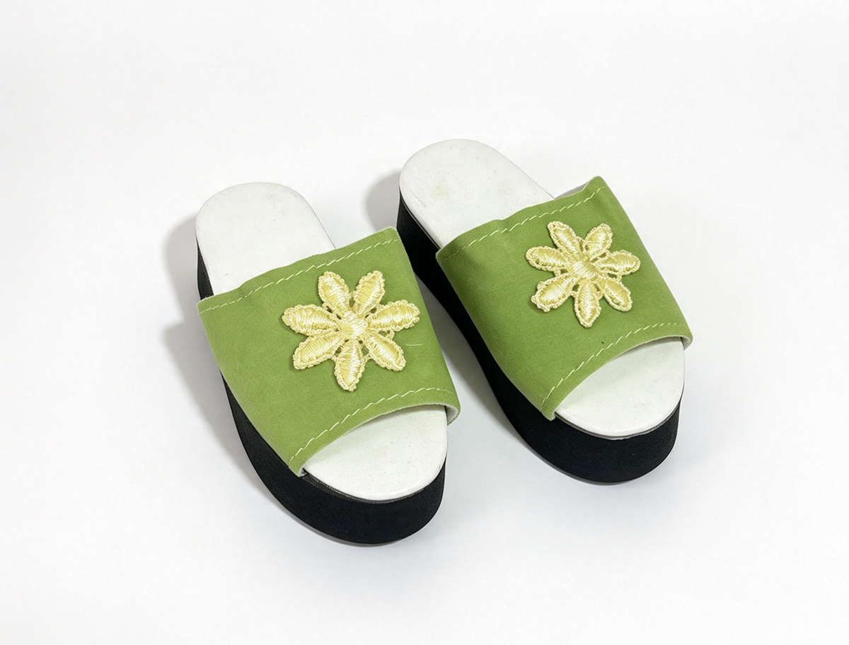 Green Embroidered Flower Platform Slide Sandals FOR 15'' DOLL