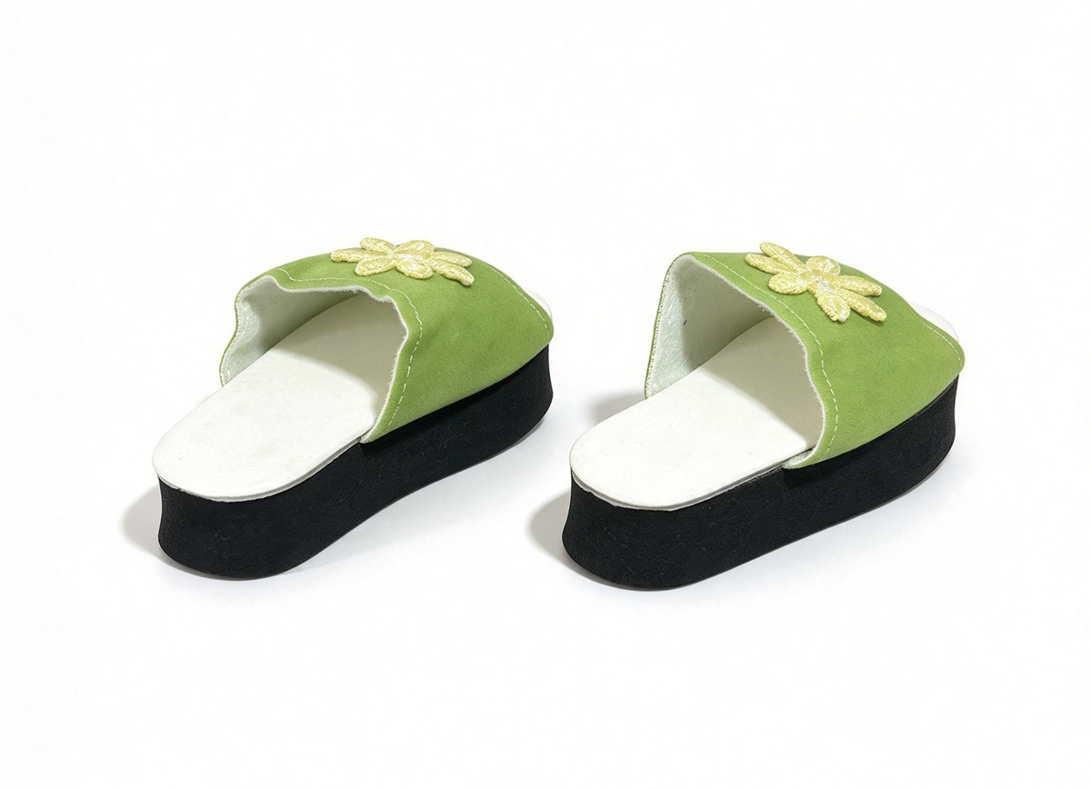 Green Embroidered Flower Platform Slide Sandals FOR 15'' DOLL