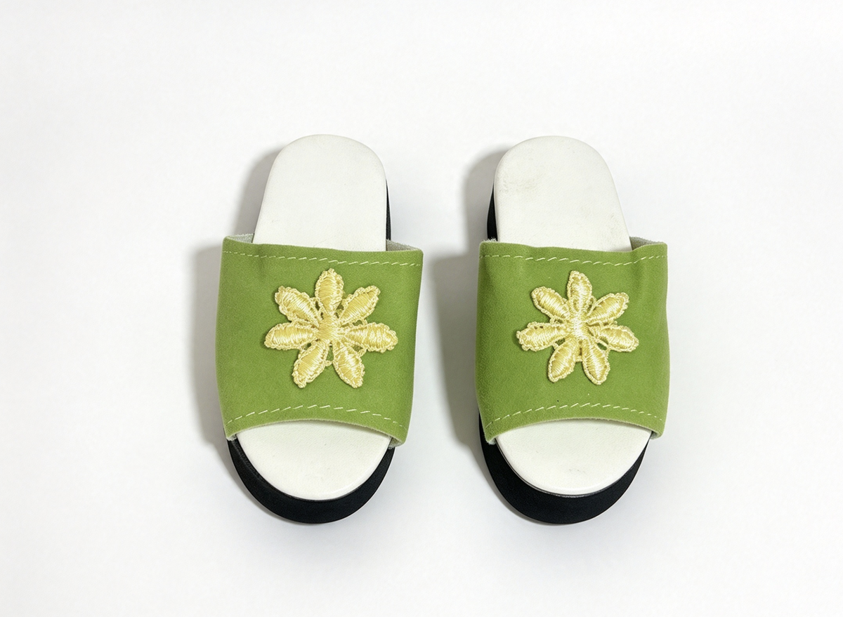 Green Embroidered Flower Platform Slide Sandals FOR 15'' DOLL