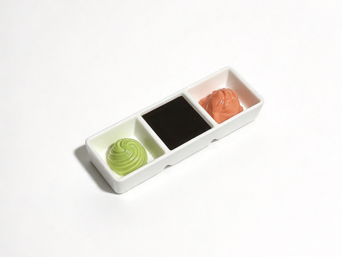 A dipping sauce tray sushi set wasabi ginger soy for 18'' doll