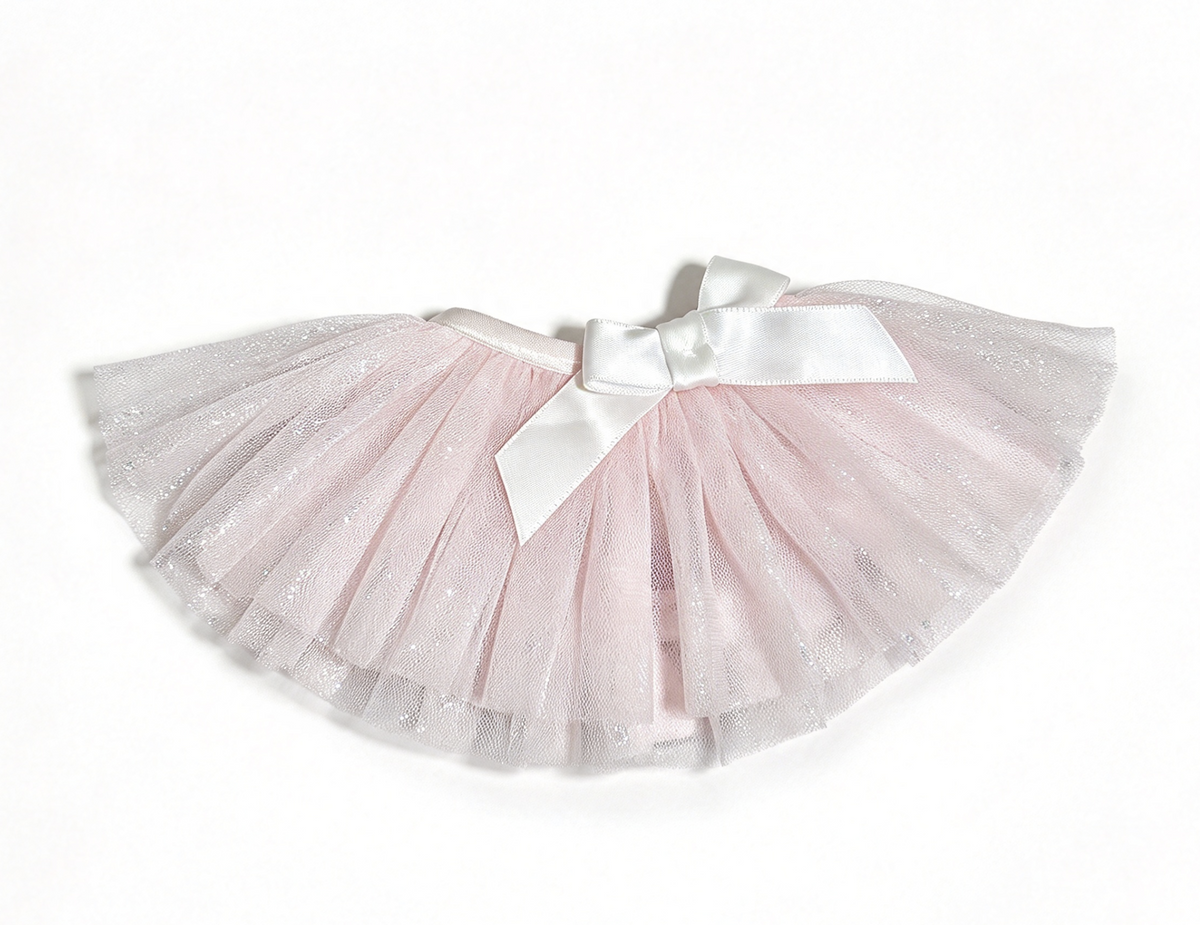 Sparkly Pink Tutu Skirt With White Bow FOR 18'' DOLL