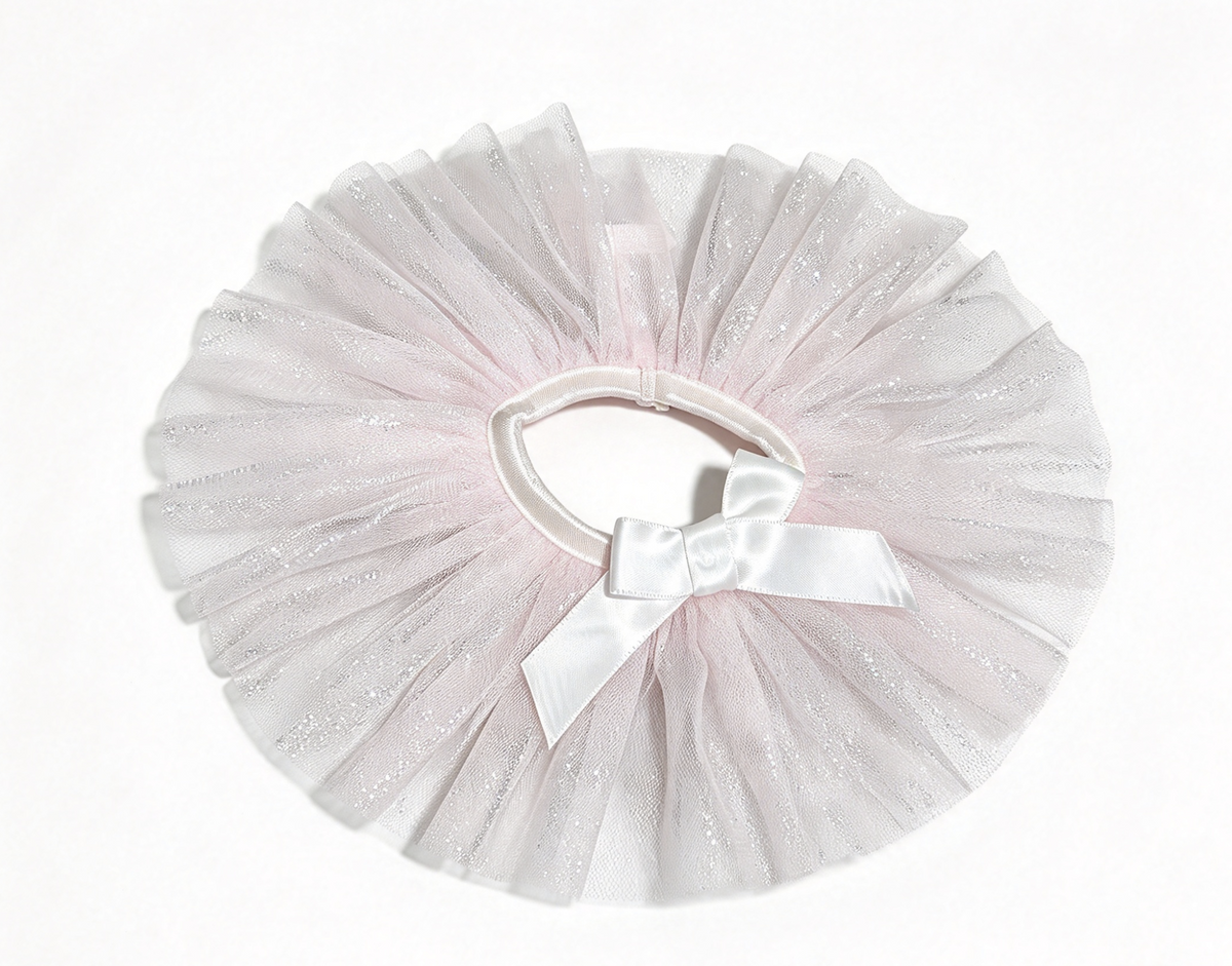 Sparkly Pink Tutu Skirt With White Bow FOR 18'' DOLL